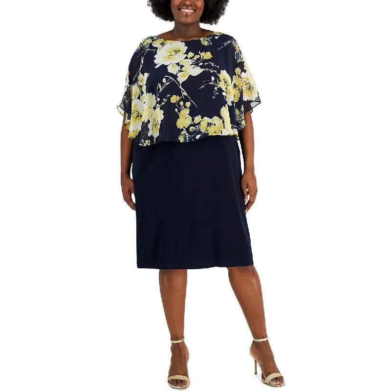 Plus Womens Cape Overlay Mid-Calf Midi Dress Clearance Event