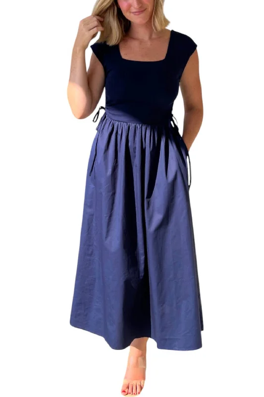 French Quarter Square Neck Midi Dress In Navy Mid - Season Sale