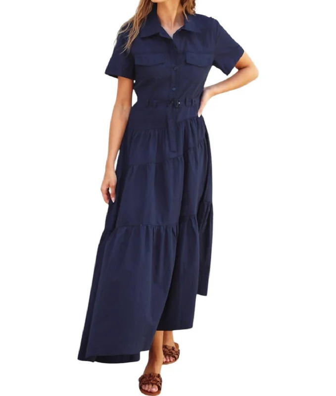 Cargo Asymmetrical Maxi Dress In Navy Now On Sale For Chic Urban Styles