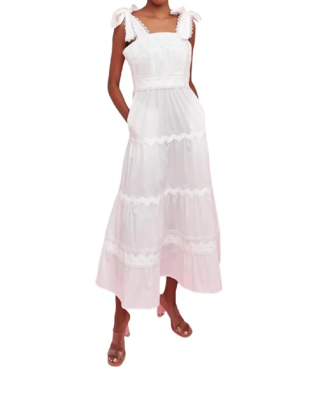 Ruffles Midi Dress In White Limited Quantities