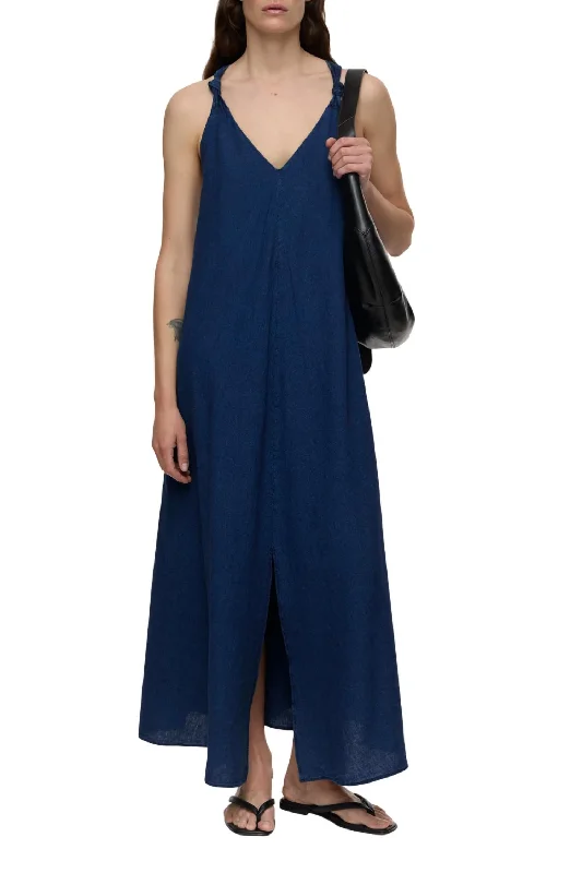 Knotted Strap Maxi Dress In Dark Blue Alluring Design