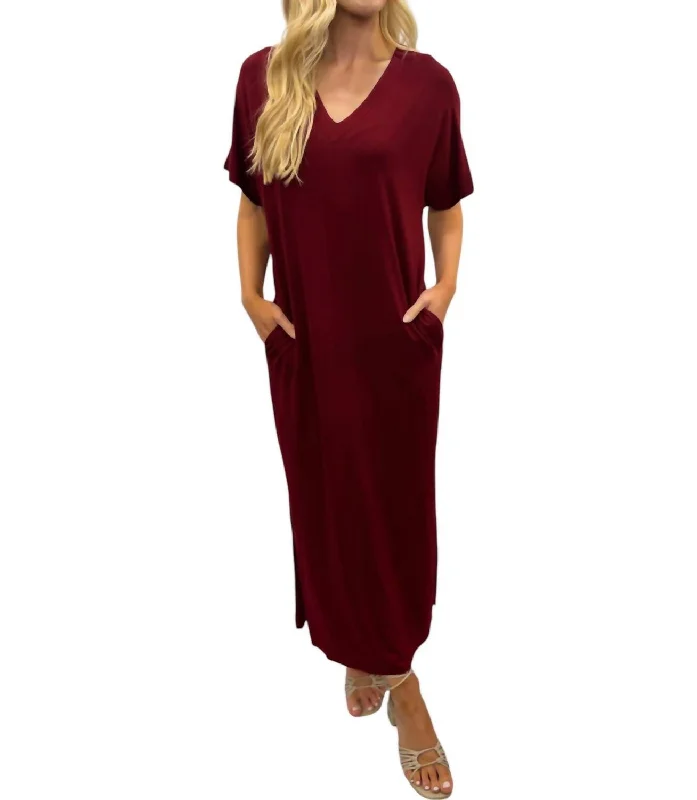 Maxi Dress In Burgundy Rustic Countryside Charm Look