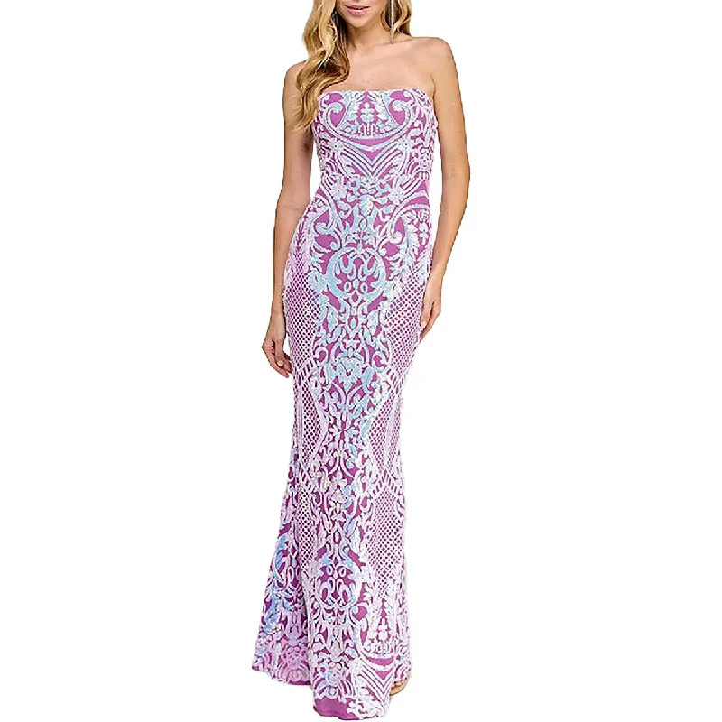 Juniors Womens Sequined Strapless Maxi Dress Beat The Heat In Tropical Styles