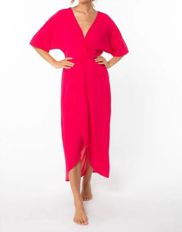 Wandering Knot Front Maxi Dress In Hot Pink Casual Weekend Relaxed Style