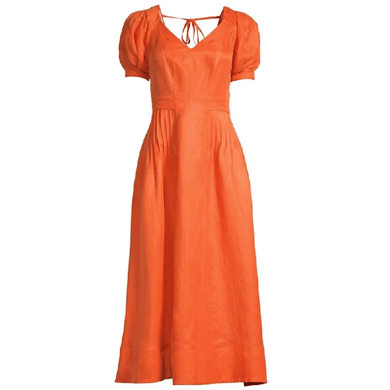 Ted Baker Women's Orange Opalz Puff-Sleeve Midi Dress Disco - Inspired Retro Dance Look