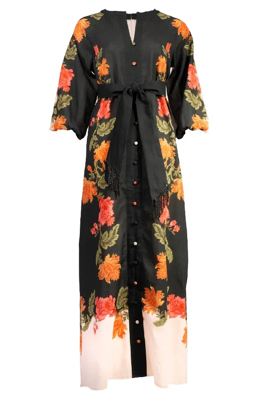 Iris Maxi Dress In Hunter Bloom Boho - Chic Festival - Ready Style