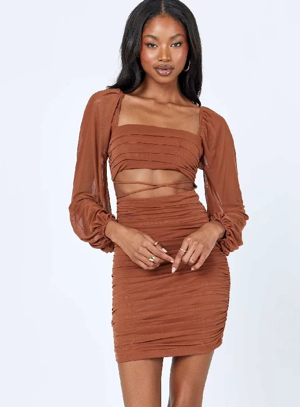 Courtney Long Sleeve Mini Dress Brown Best-Sellers