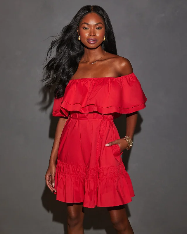 Ruby Off The Shoulder Tie Waist Mini Dress Mid - Week Surprise