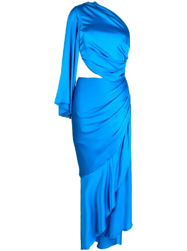 Patbo One Shoulder Draped Maxi Dress Cobalt Tropical Island - Inspired Attire