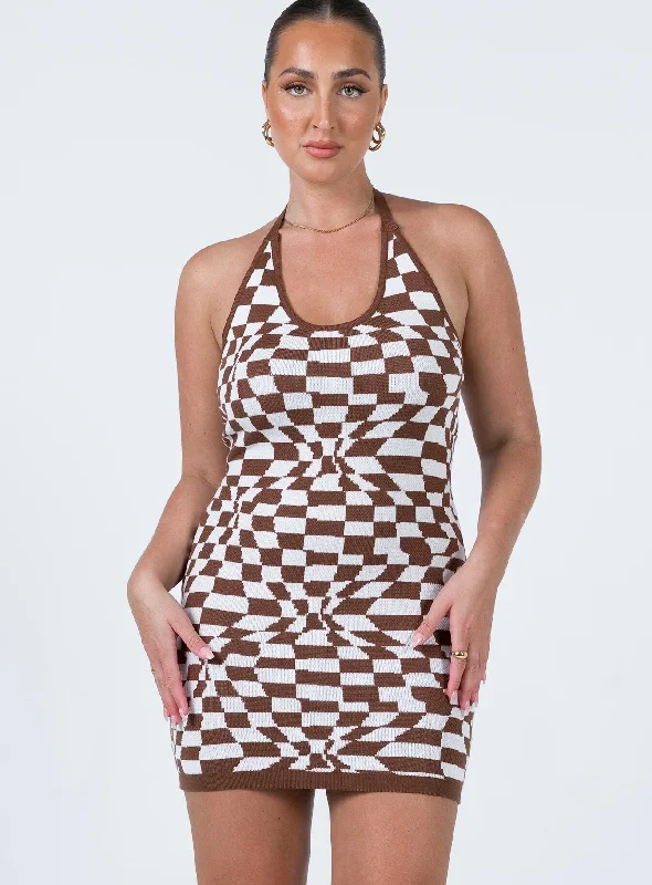 Henri Mini Dress Brown / White Disco - Inspired Retro Dance Look