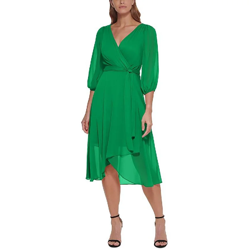 Womens Surplice Faux Wrap Midi Dress Spring Fashion