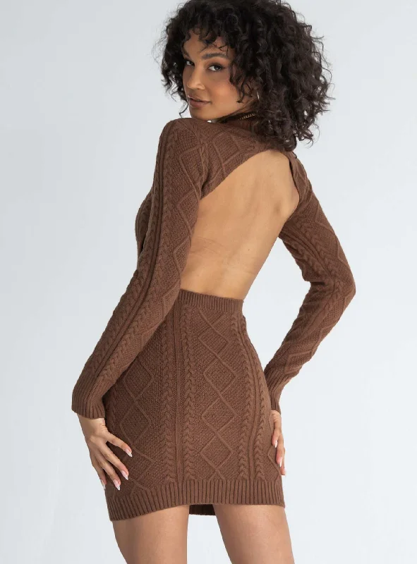 Zion Long Sleeve Mini Dress Brown Weekend Special