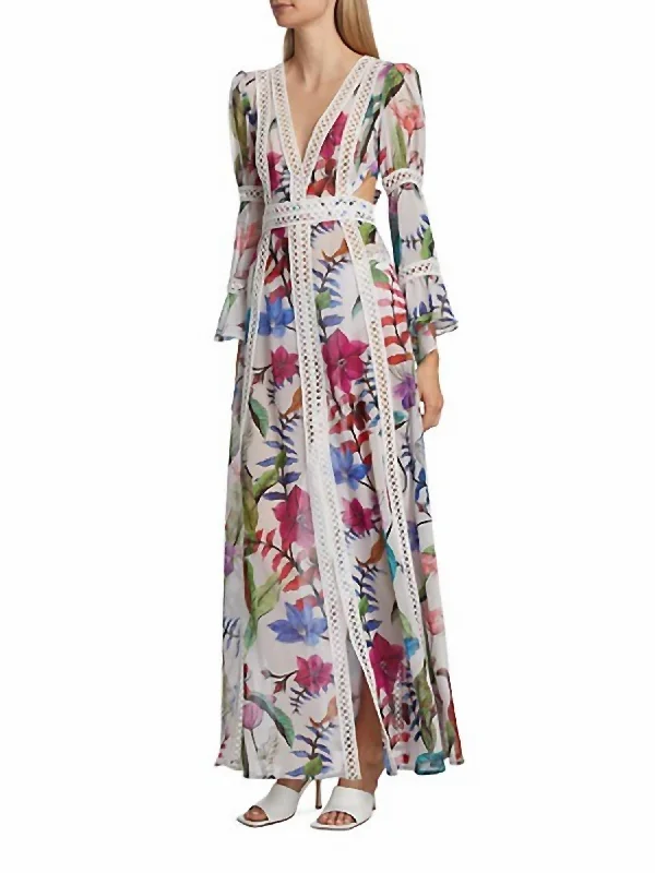 Zamia Lace Trim Maxi Dress In White Multi Style Upgrade