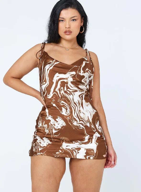 Cherish Mini Dress Brown Swirl Mother'S Day Special