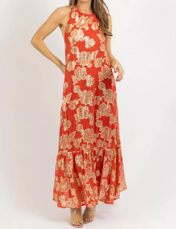 Unleash Your Fashion Andie Maxi Dress In Rust/gold Alluring Design