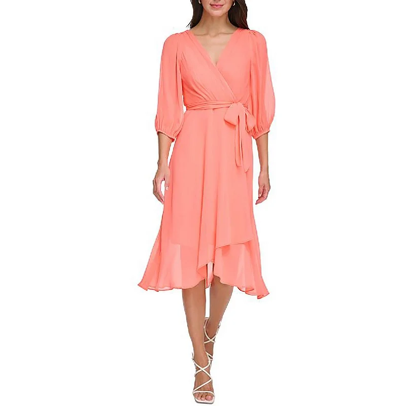 Womens Chiffon Surplice Midi Dress Elegant Style