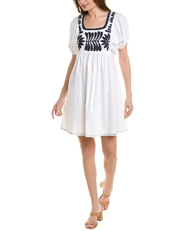 bella tu Embroidered Linen Mini Dress Feminine Soft - Hued Styles