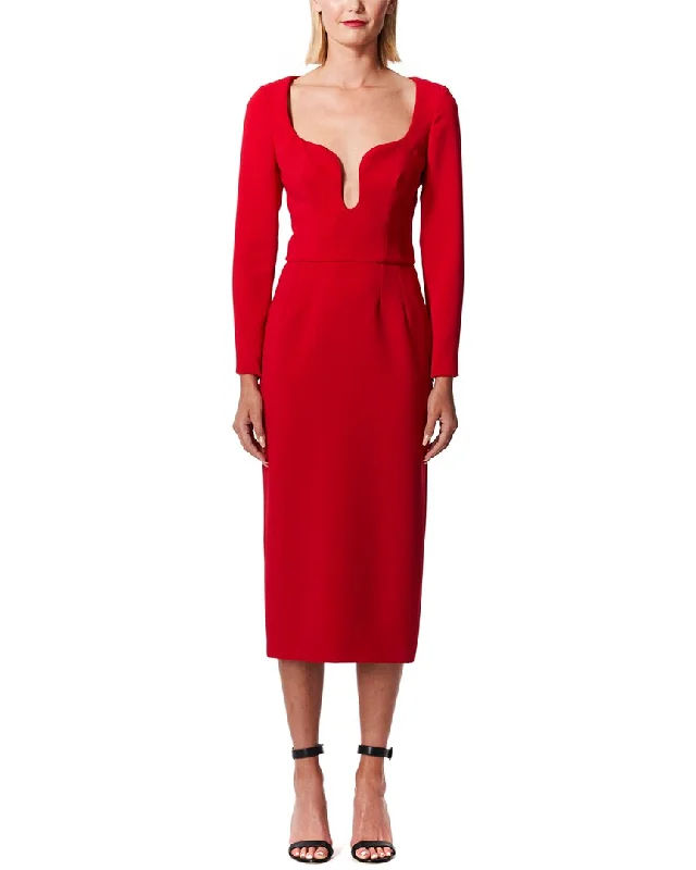 Carolina Herrera 3/4-Sleeve U-Neck Midi Dress Exclusive Discount