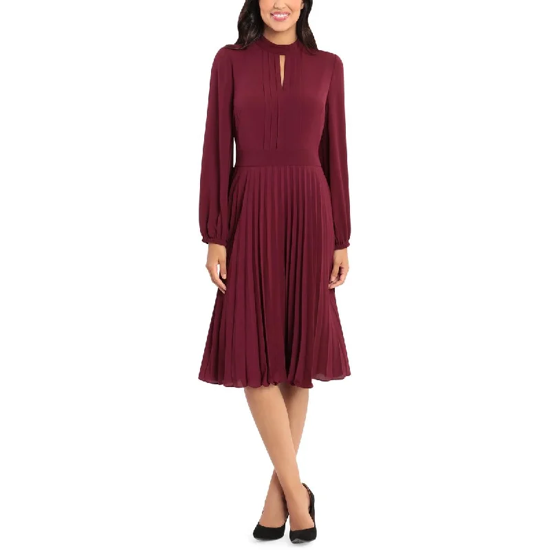 Womens Pleated Keyhole Midi Dress Lightweight Fabric