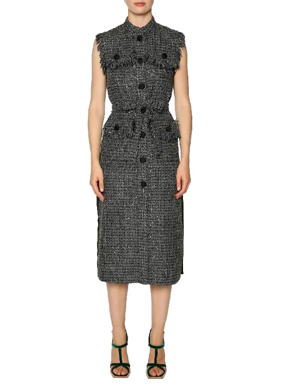 Cliff Lurex Tweed Midi Dress In Black/gold Limited Time Deal