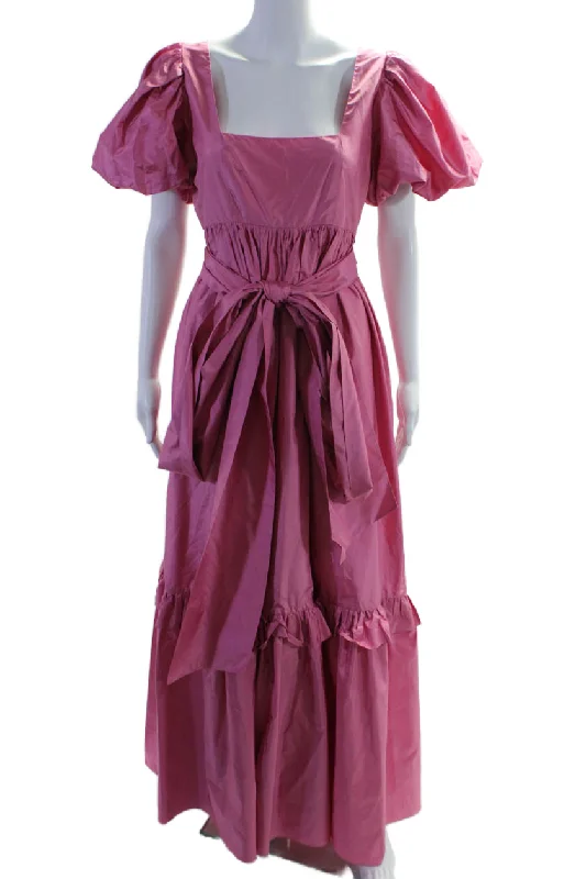 Love Shack Fancy Womens Silk Belted Short Sleeve Maxi Dress Pink Anniversary Sale