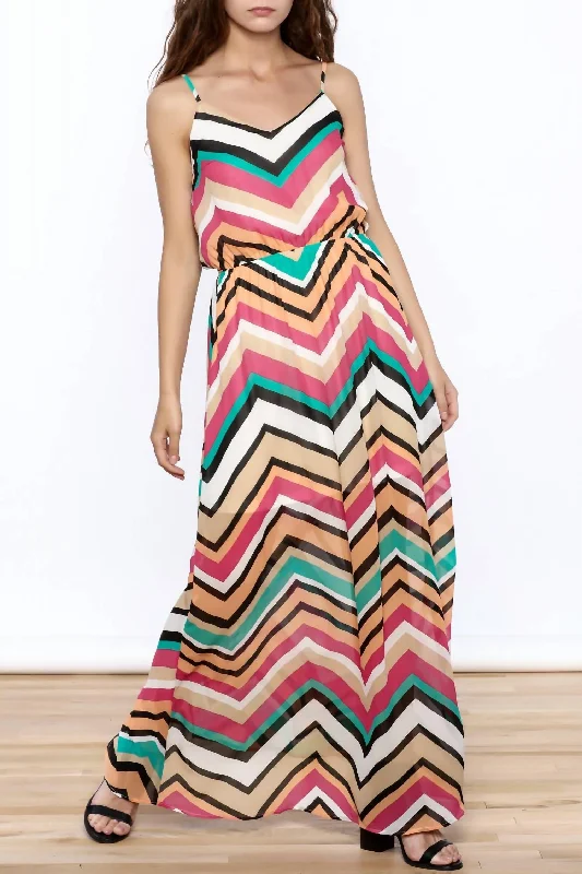 Chevron Print Maxi Dress In Multi Fashion-Forward