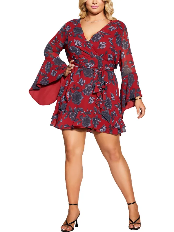 Plus Ariarne Womens Floral Mini Cocktail And Party Dress Chic Allure