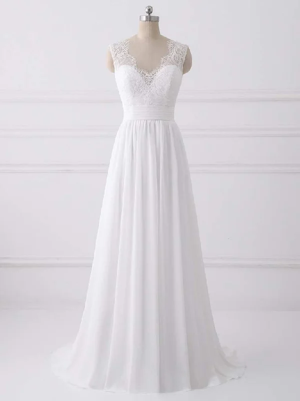 Simple Long A-line Lace Chiffon Wedding Dresses Style Upgrade