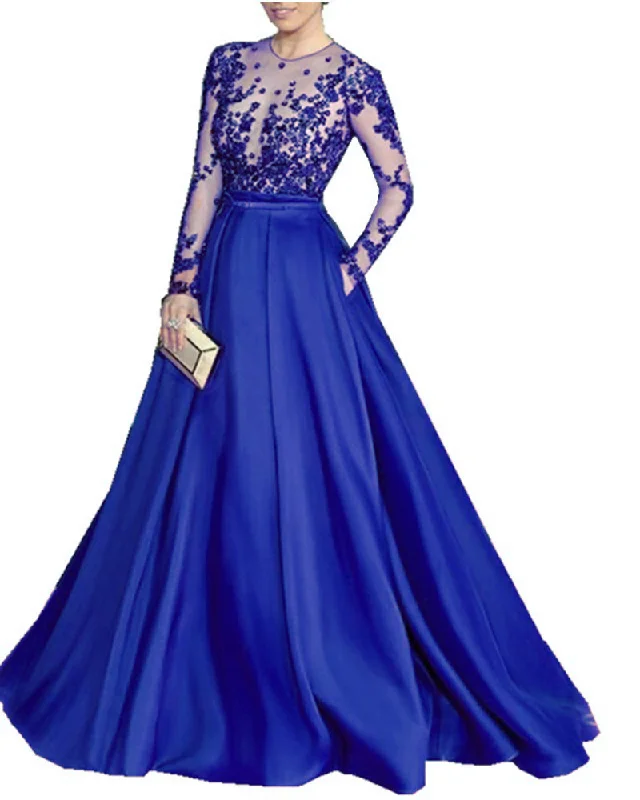 Siaoryne 2022 Silk Chiffon Long Sleeves Vintage Evening Gowns Prom Dresses with Lace Beaded Update With Cottagecore Styles