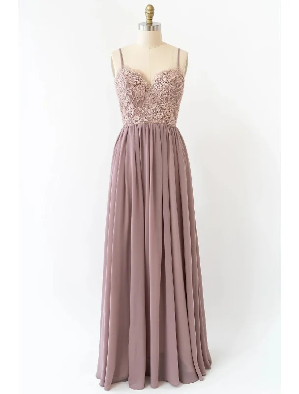 A-Line Bridesmaid Dress V Neck Sleeveless Open Back Floor Length Chiffon with Pleats Disco - Inspired Retro Dance Look