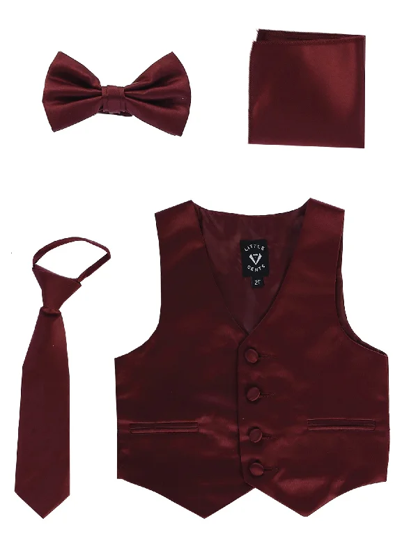 Baby Boys Burgundy Satin Vest Zipper Tie Hanky Bowtie Clothing Set 3-24M Spring Fling Sale