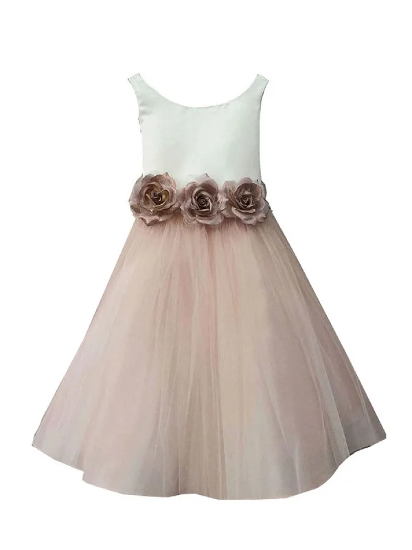 Little Girls Blush Silk Satin Tulle Flower Girl Dress 2-6 Spring Fling Sale