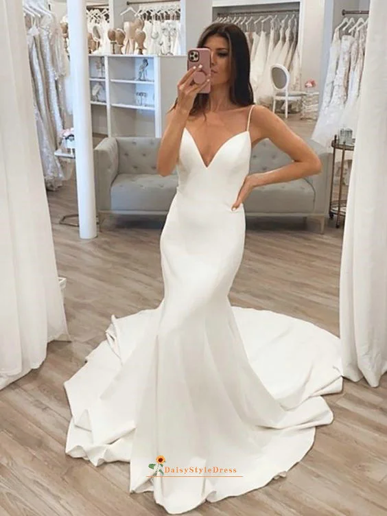 Mermaid Spaghetti Straps Low Back Wedding Dress Style Upgrade