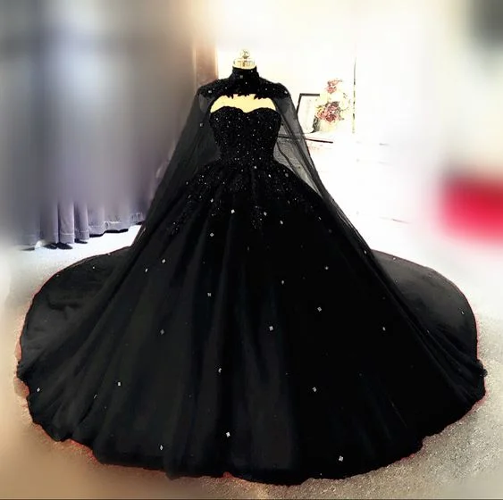 Vintage gothic style Black Quinceanera dresses ball gown with cape prom dresses    cg16667 Ethnic Cultural Event Wear