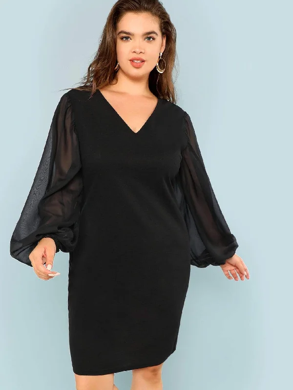  Plus Sheer Bishop Sleeve Bodycon Dress Summer Splash Sale