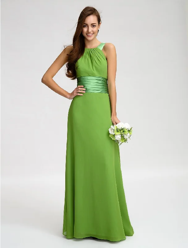 Sheath / Column Straps Floor Length Chiffon Bridesmaid Dress with Sash / Ribbon / Ruched Lighten Up With Nordic Styles