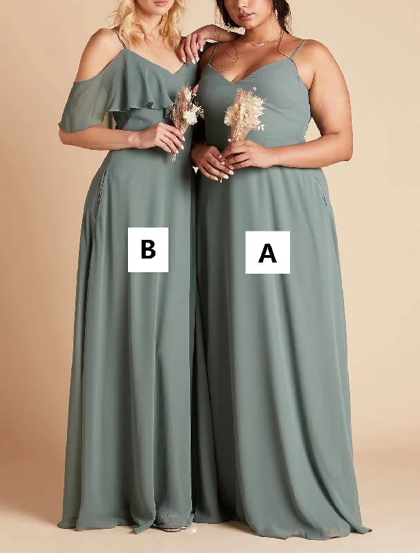 A-Line Bridesmaid Dress Spaghetti Strap Sleeveless Sexy Floor Length Chiffon with Solid Color Save On Classic Elegant Styles