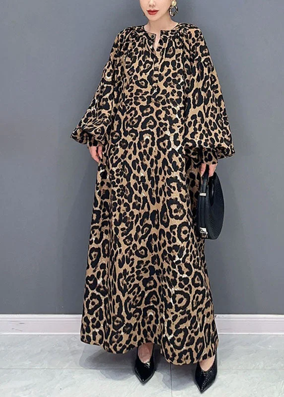 Elegant Leopard Print O-Neck Long Dress Long Sleeve Huge Savings On Parisian Styles