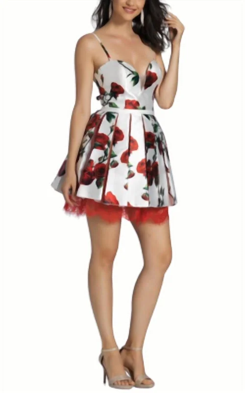 Short Floral Printed Dress In Floral Red/white Score Big On Glamorous Red - Carpet Styles