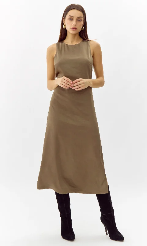 Trina Satin Midi Dress Feminine Soft - Hued Look