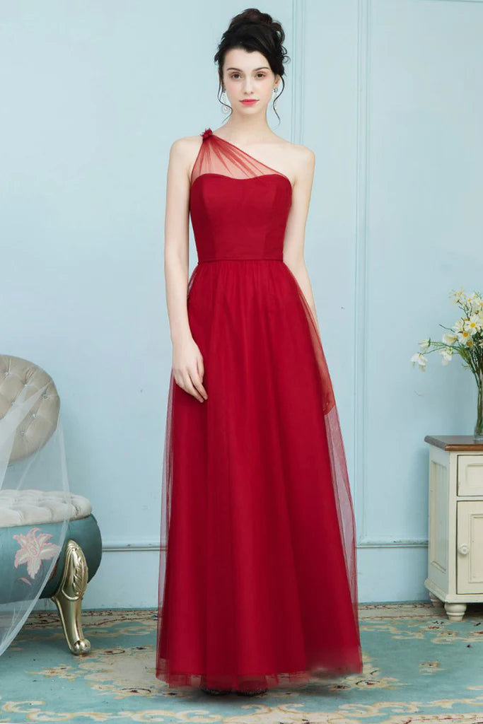 Martha A-Line/Princess Chiffon Natural Waist Sleeveless Floor Length One Shoulder Bridesmaid Dresses Budget-Friendly Fashion