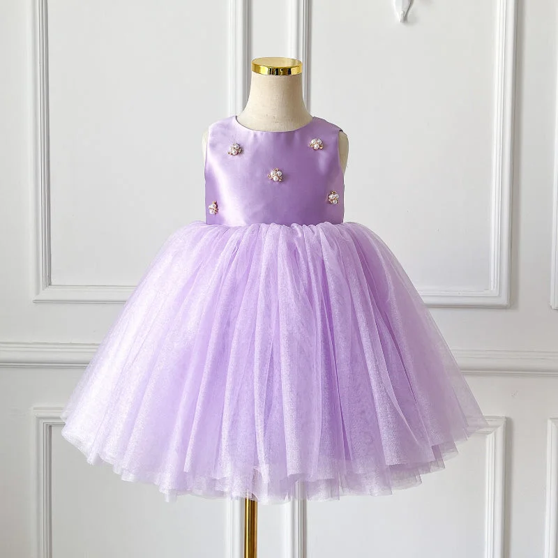 Elegant Baby Girls Lilac Satin Tulle Princess Dress Toddler Birthday Dresses Alluring Design