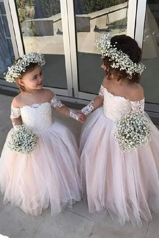 Adorable Long Sleeve Tulle Lace Appliques Flower Girl Dresses F040 Wardrobe Update