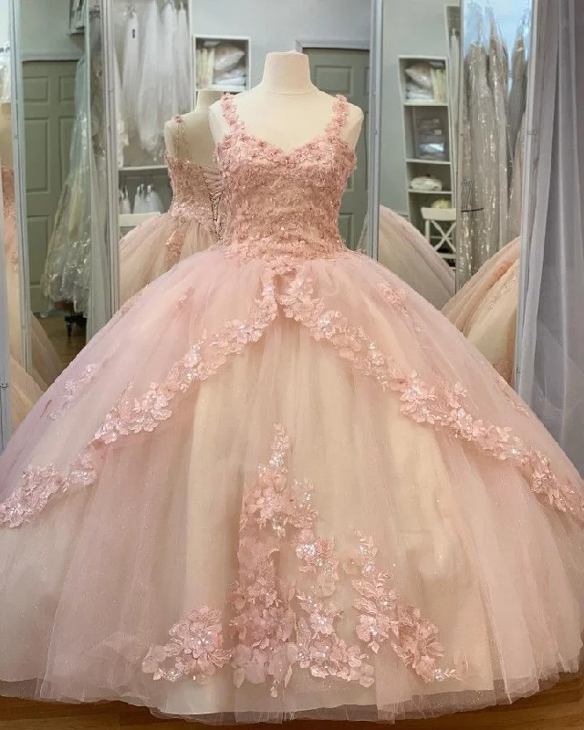 Quinceanera Sweet Tulle Ball Gown 16 Lace Pink Party Flower Sparkly Prom Dress Y3027 Big Savings On Minimalist Office Styles