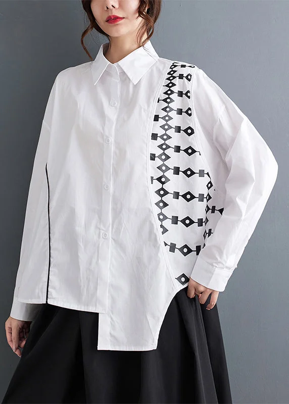 White Button Cotton Blouse Peter Pan Collar Long Sleeve Contemporary Elegance