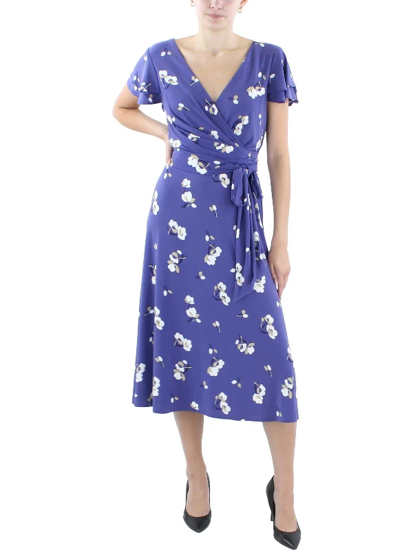 Womens Floral Print Jersey Wear To Work Dress Feminine Flow