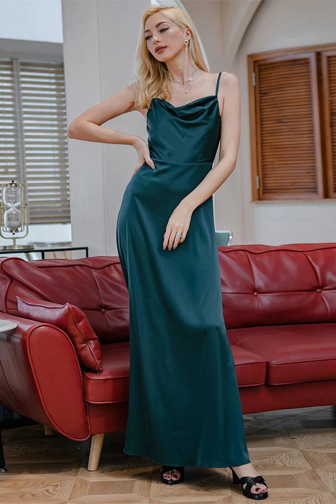 Hayley Sleeveless Chiffon Sheath/Column Natural Waist Spaghetti Straps Floor Length Bridesmaid Dresses Romantic Date - Night Ensemble