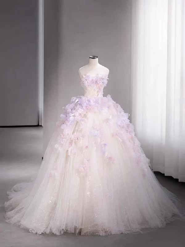 Modest Ball Gown Sweetheart Tulle Long Flowers Sweet 16 Dresses C1785 End Of Season Sale