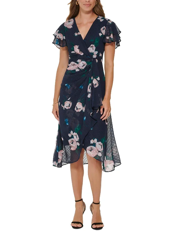 Womens Chiffon Floral Print Wear To Work Dress Final Clearance