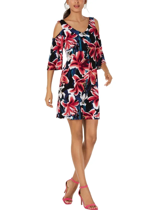 Womens Floral V Neck Cocktail Dress Flash Sale